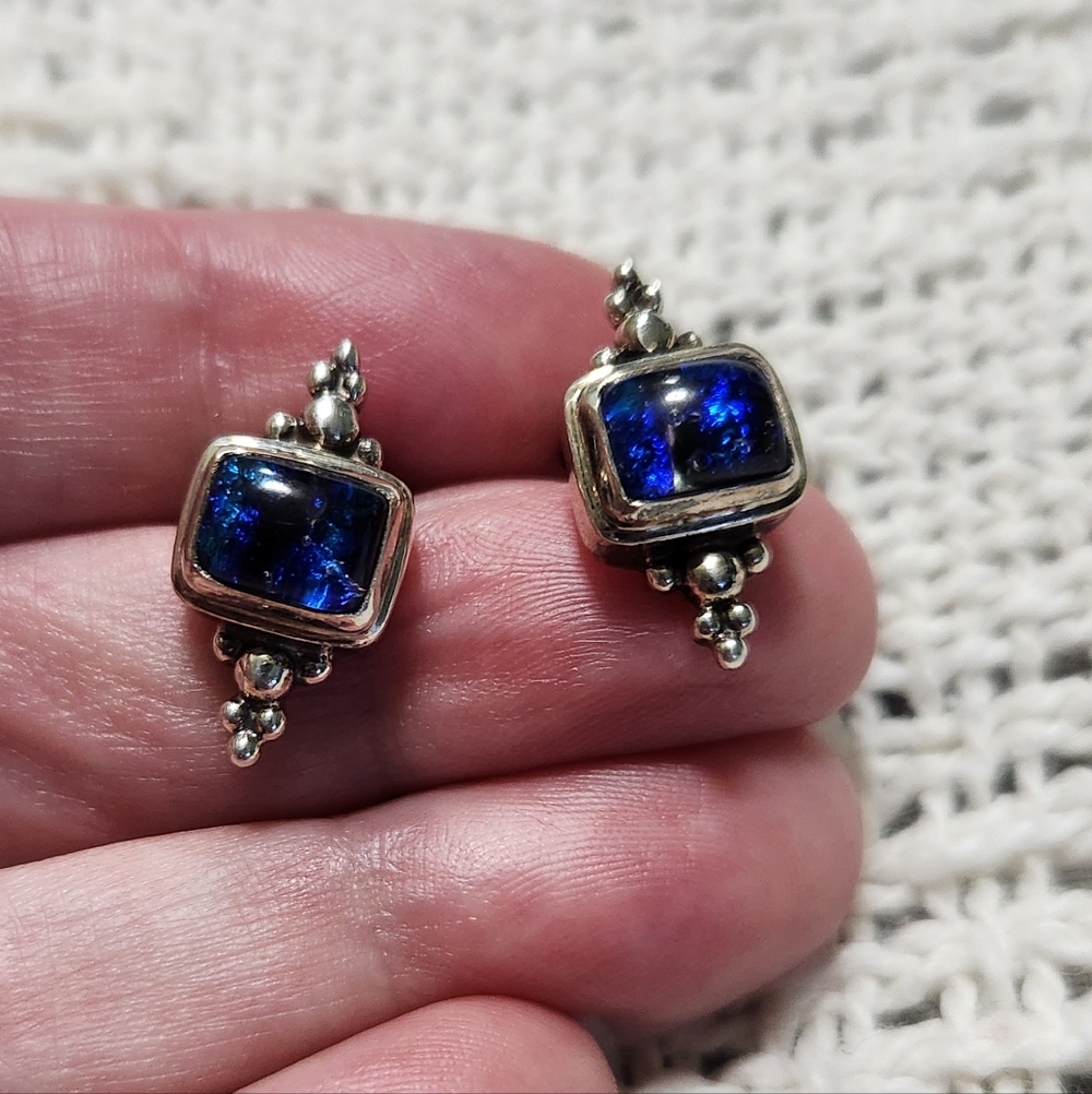 Sterling Post Earrings With Blue